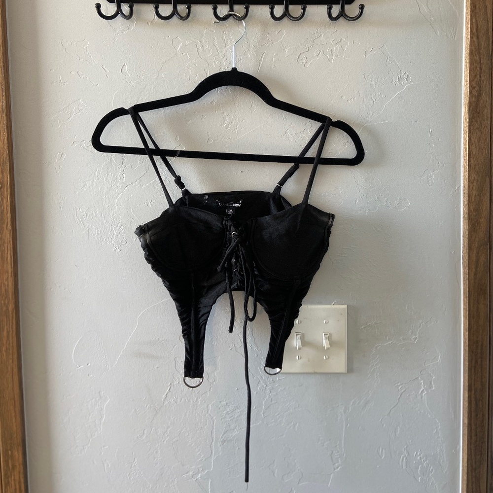 Black Lace Up Crop Top